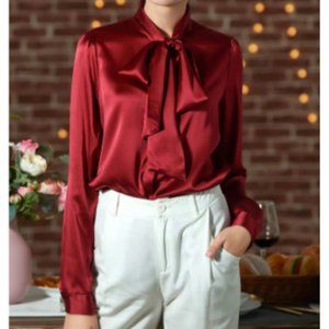 Lilysilk Bow-tie Neck Silk Blouse Claret,  Gorgeous Dark Red/Burgandy Silk